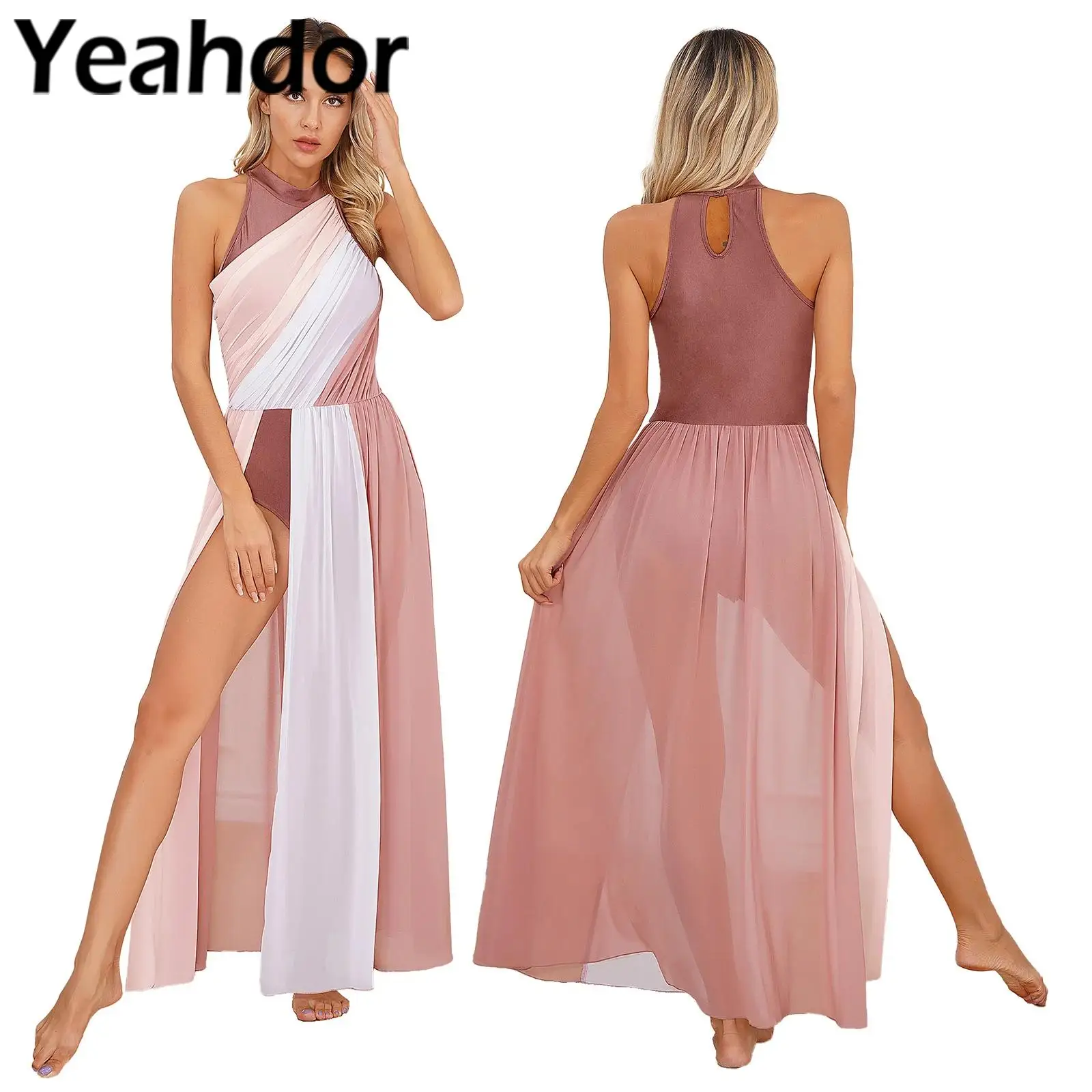 Womens Lyrical Dance Dress Ballet Gymnastics Leotard Sleeveless Split Sheer Dress Contemporary Skating Performance Dancewear
Womens Lyrical Dance Dress Ballet Gymnastics Leotard Sleeveless Split Sheer Dress Contemporary Skating Performance Dancewear