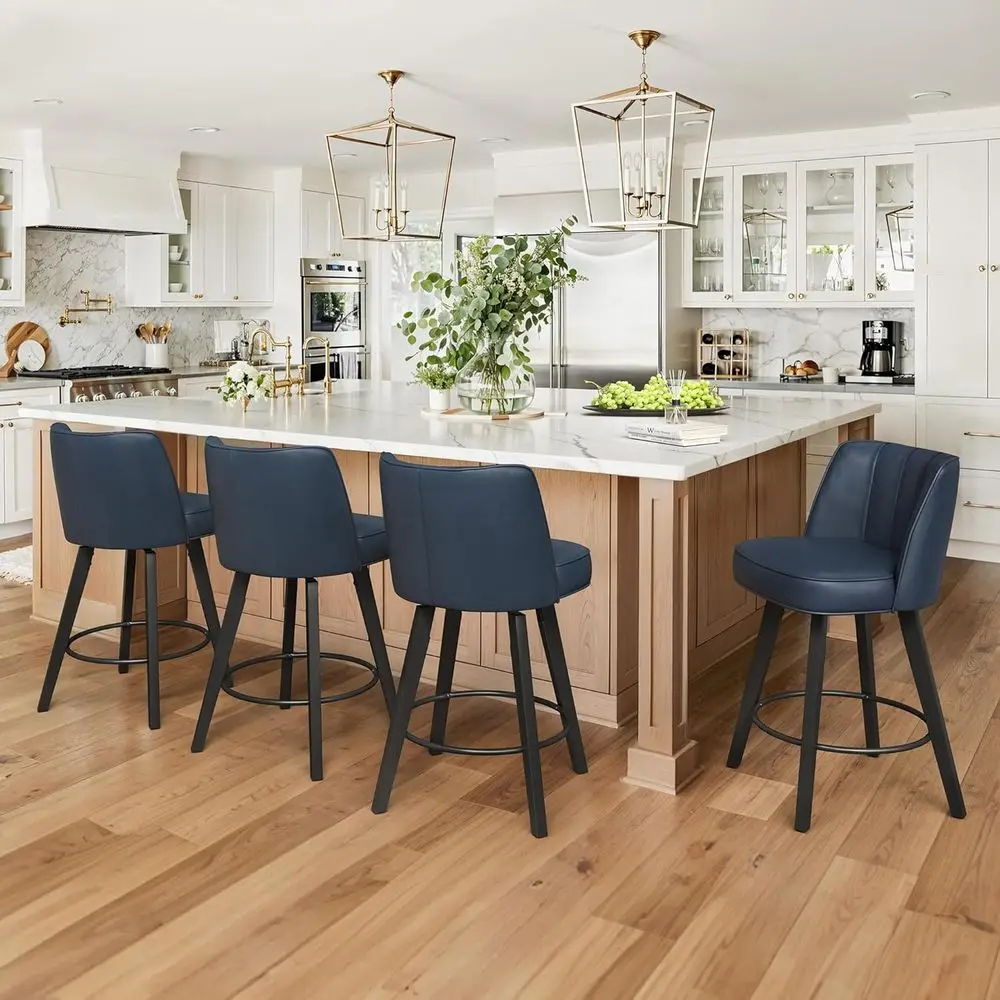 Set of 4 26 Swivel Counter Height Bar Stools with High Back and Wood Legs, Modern Leather Upholstered for Kitchen Counter
Set of 4 26 Swivel Counter Height Bar Stools with High Back and Wood Legs, Modern Leather Upholstered for Kitchen Counter