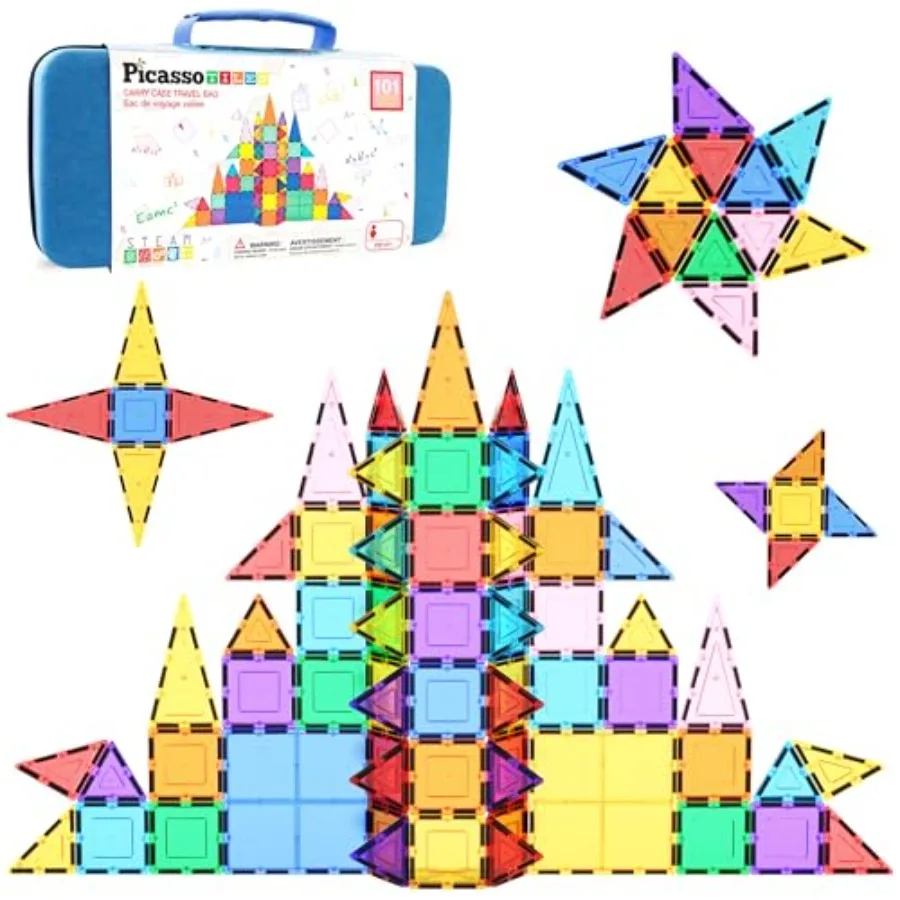 Magnetic Tiles Building Blocks for Preschool Kindergarten, ABS Plastic, Bold Colors, Strong Magnetism, Includes Travel Storage
Magnetic Tiles Building Blocks for Preschool Kindergarten, ABS Plastic, Bold Colors, Strong Magnetism, Includes Travel Storage