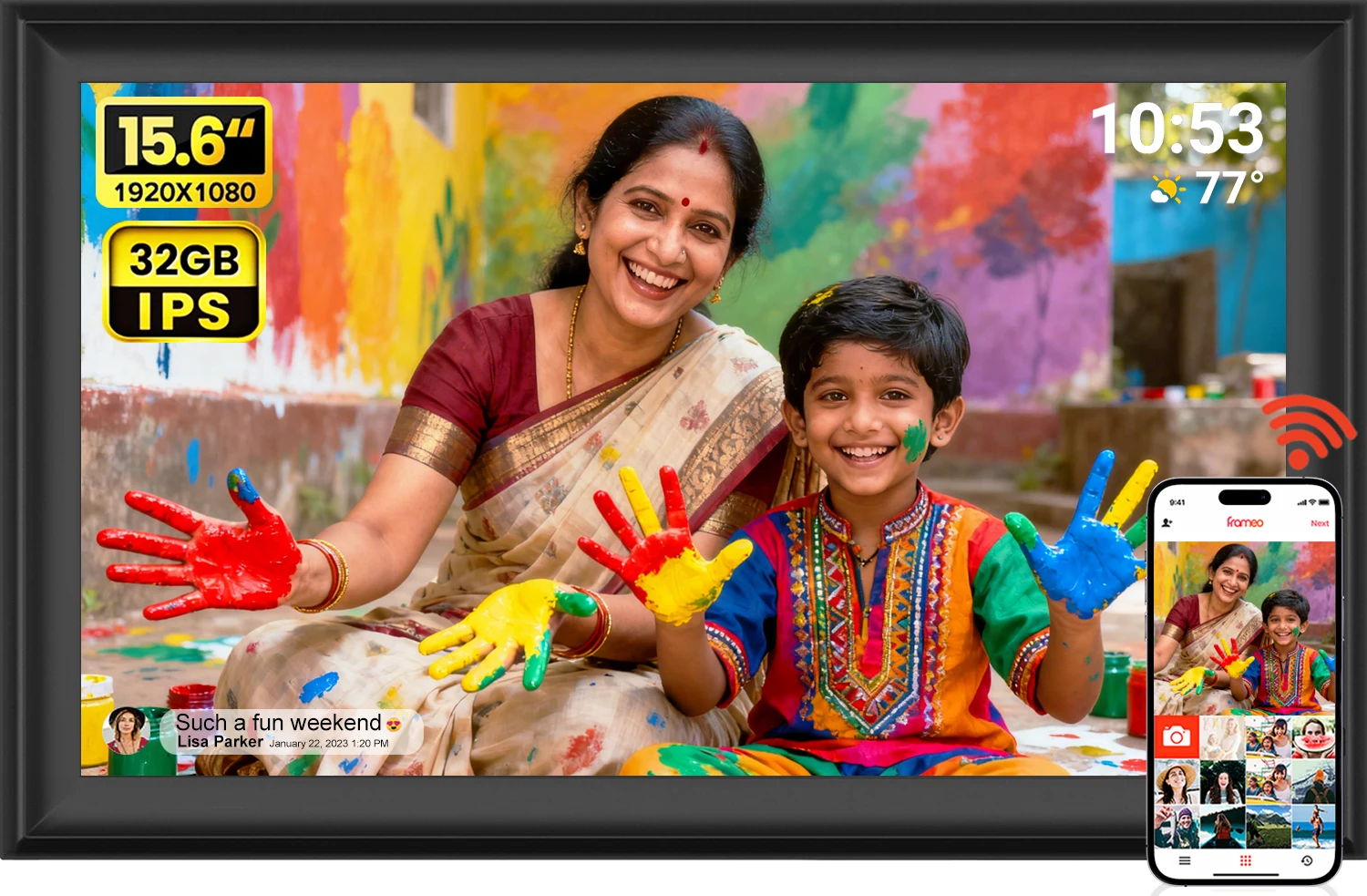 Frameo 15.6 Inch Large Digital Photo Frame, Digital Picture Frame WiFi, IPS HD Touch Screen, 32GB Storage
Frameo 15.6 Inch Large Digital Photo Frame, Digital Picture Frame WiFi, IPS HD Touch Screen, 32GB Storage