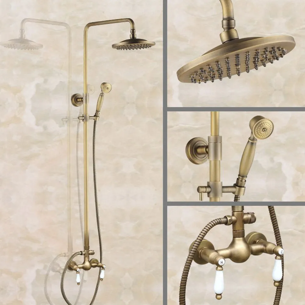 Antique Brass Wall Mounted Bathroom 8" Round Rain Shower Head Faucet Set Dual Cross Handles Mixer Tap man113
Antique Brass Wall Mounted Bathroom 8" Round Rain Shower Head Faucet Set Dual Cross Handles Mixer Tap man113