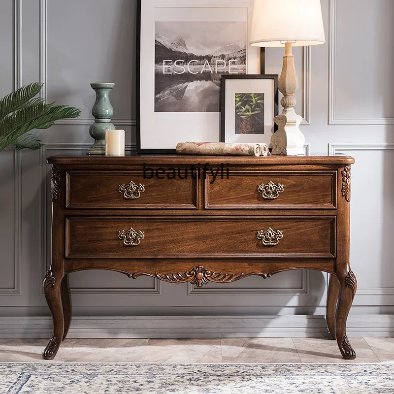 American solid wood entry aisle against the wall entrance table European living room light luxury retro end view table5203
American solid wood entry aisle against the wall entrance table European living room light luxury retro end view table5203