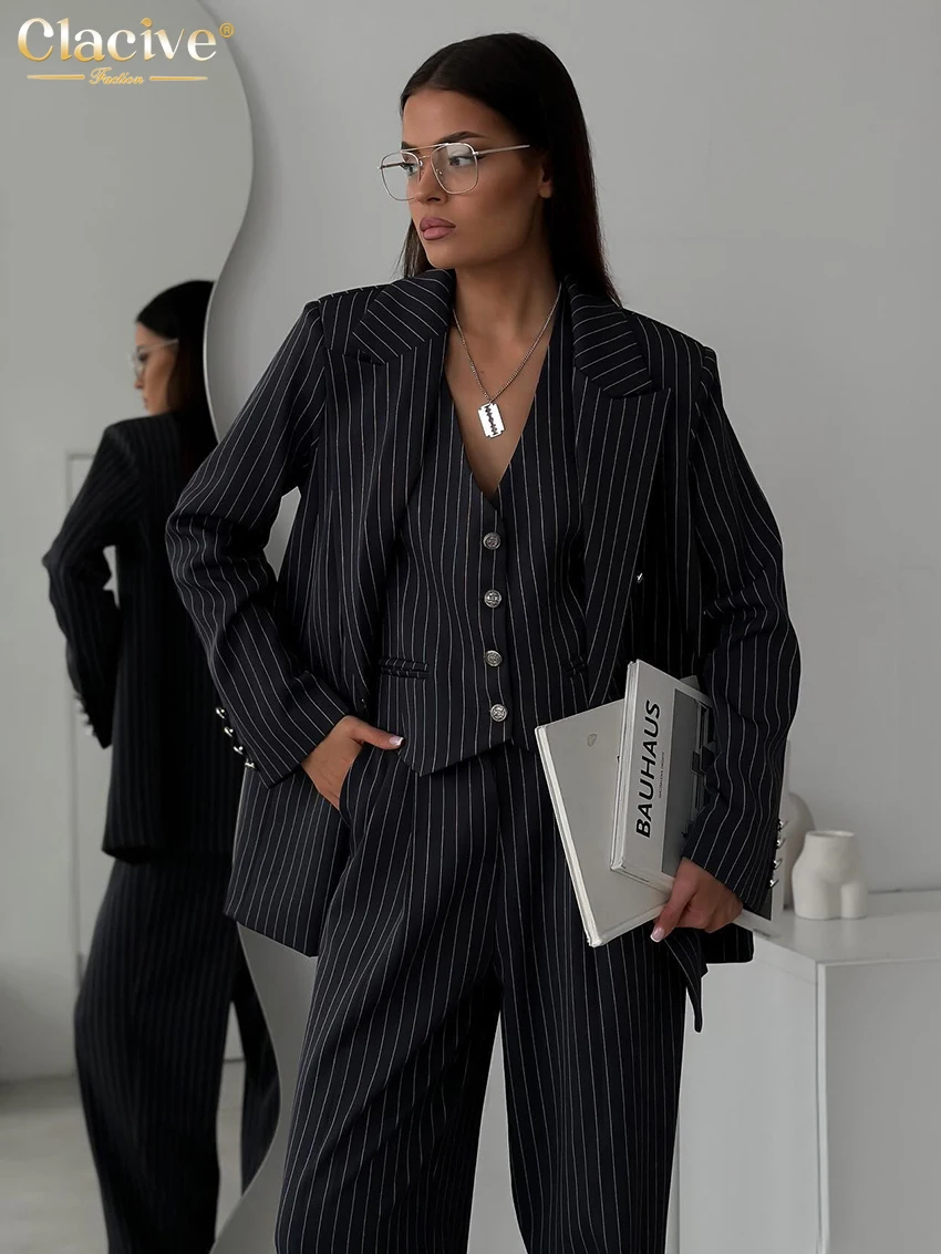 Clacive Fashion Loose Stripe Trousers Set 3 Piece Woman 2025 Elegant Long Sleeve Blazer + Tank Top With High Waist Pants Set
Clacive Fashion Loose Stripe Trousers Set 3 Piece Woman 2025 Elegant Long Sleeve Blazer + Tank Top With High Waist Pants Set