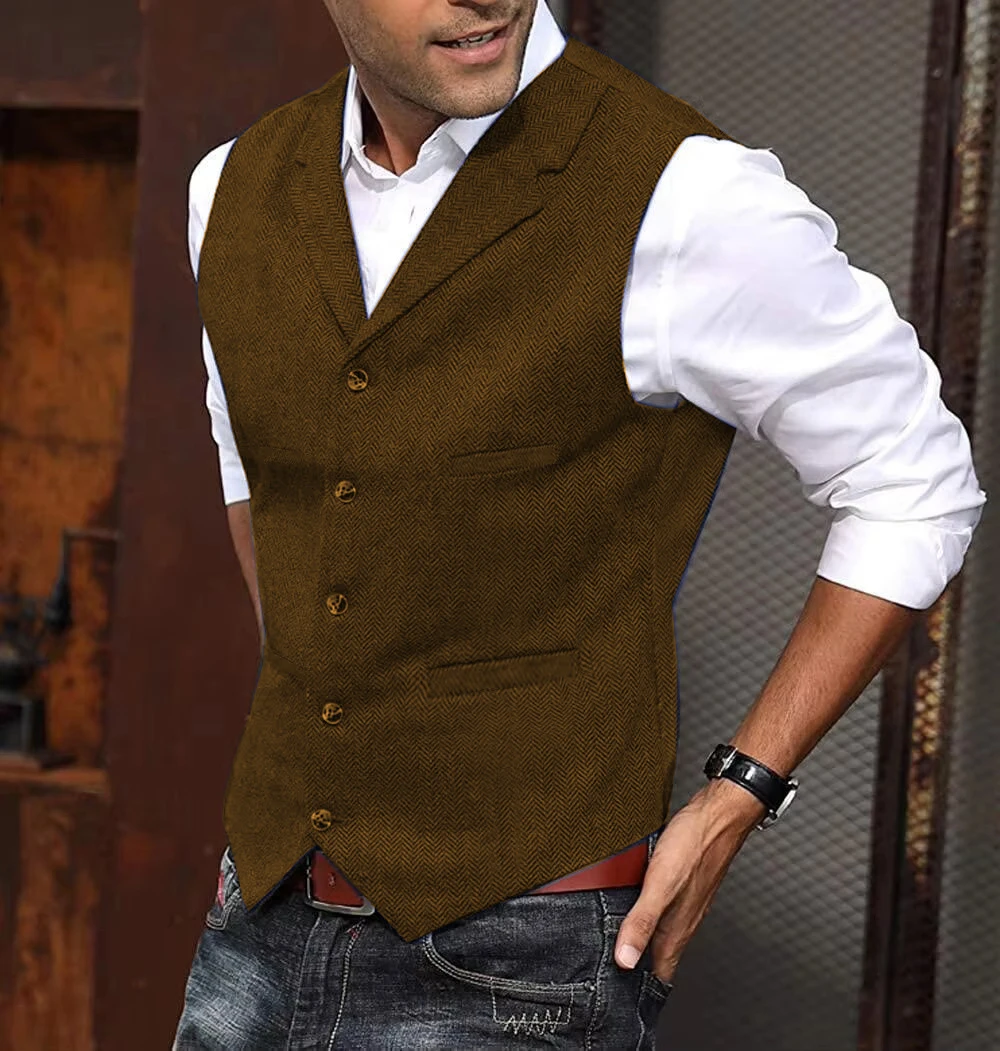 2025 New Herringbone Vest For Men Notch Lapel Wool/Tweed Waistcoat Vintage Groomsmen Wedding Suits Vest Customizable XS-6XL
2025 New Herringbone Vest For Men Notch Lapel Wool/Tweed Waistcoat Vintage Groomsmen Wedding Suits Vest Customizable XS-6XL