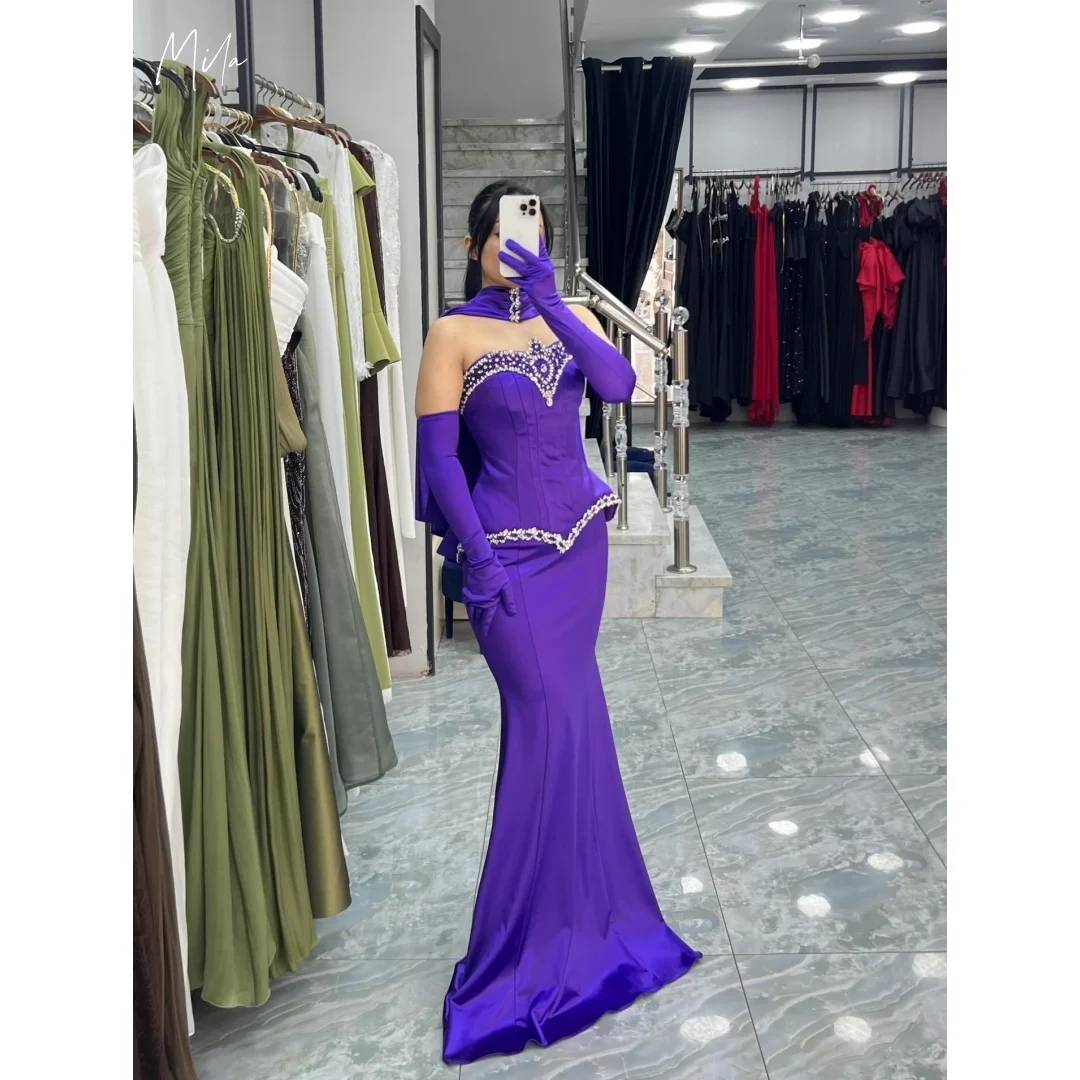 Вечернее платье-русалка Mila Royal Purple из атласа, без бретелек, с отделкой стразами, длинными перчатками, на заказ, для выпускного вечера, 2025
Вечернее платье-русалка Mila Royal Purple из атласа, без бретелек, с отделкой стразами, длинными перчатками, на заказ, для выпускного вечера, 2025