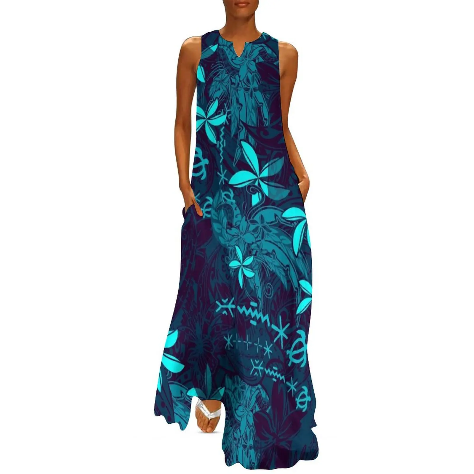Polynesian Teal Tribal Leaf And Floral Printed Long Dress Female clothing Party dresses for women
Polynesian Teal Tribal Leaf And Floral Printed Long Dress Female clothing Party dresses for women