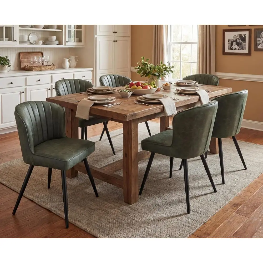 Set of 6 Green Upholstered Dining Chairs with Curved Shell Backs and Metal Legs for Home or Restaurant Use
Set of 6 Green Upholstered Dining Chairs with Curved Shell Backs and Metal Legs for Home or Restaurant Use
