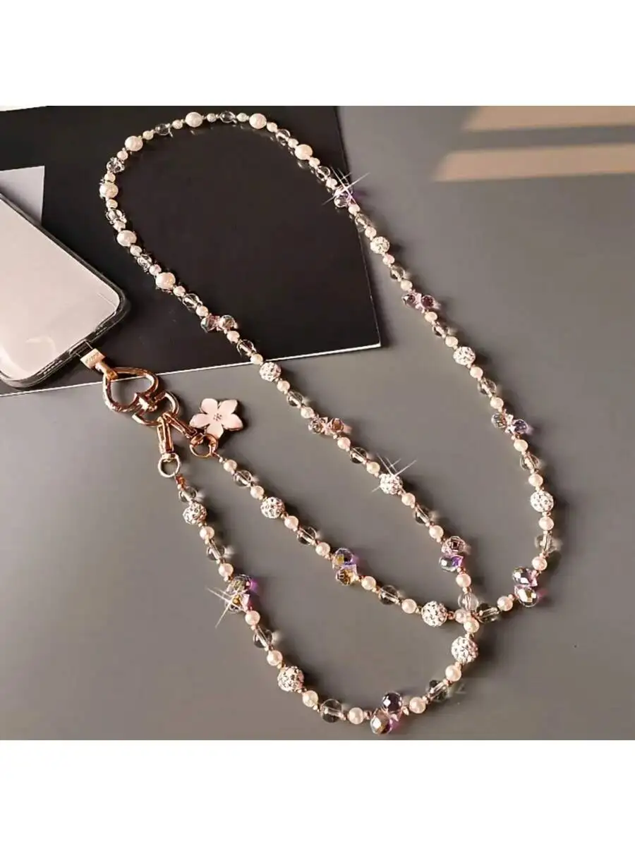 Elegant Pearl Crystal Phone Lanyard With Cherry Blossom Pendant Long Neck Chain For Women
Elegant Pearl Crystal Phone Lanyard With Cherry Blossom Pendant Long Neck Chain For Women