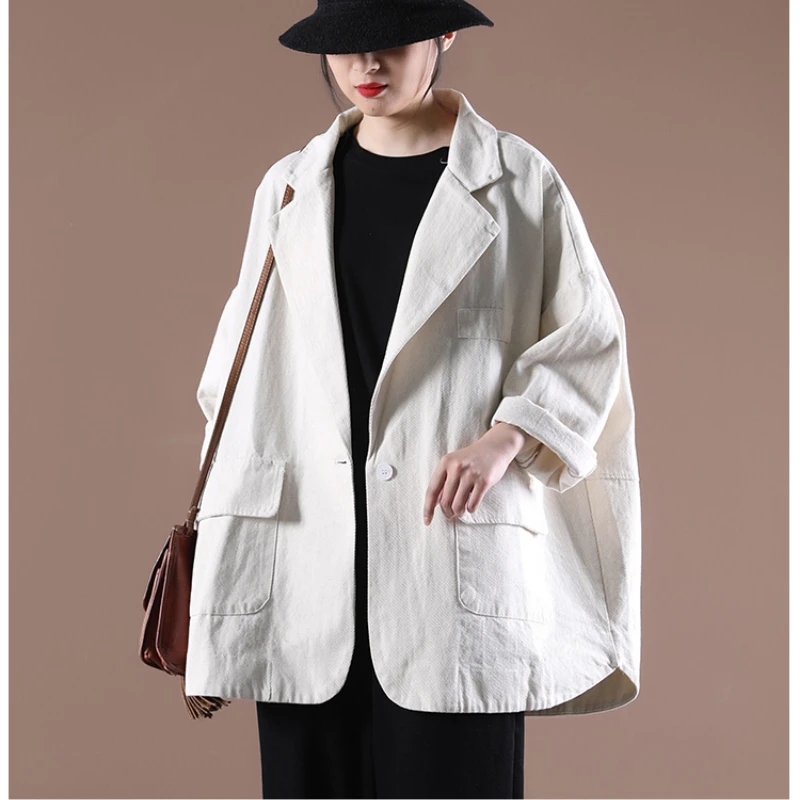 Women Literary One Button Solid Blazer Jacket Cardigan Outerwear Female Spring Autumn 2023 New Female Korean Loose Suit Coat
Women Literary One Button Solid Blazer Jacket Cardigan Outerwear Female Spring Autumn 2023 New Female Korean Loose Suit Coat