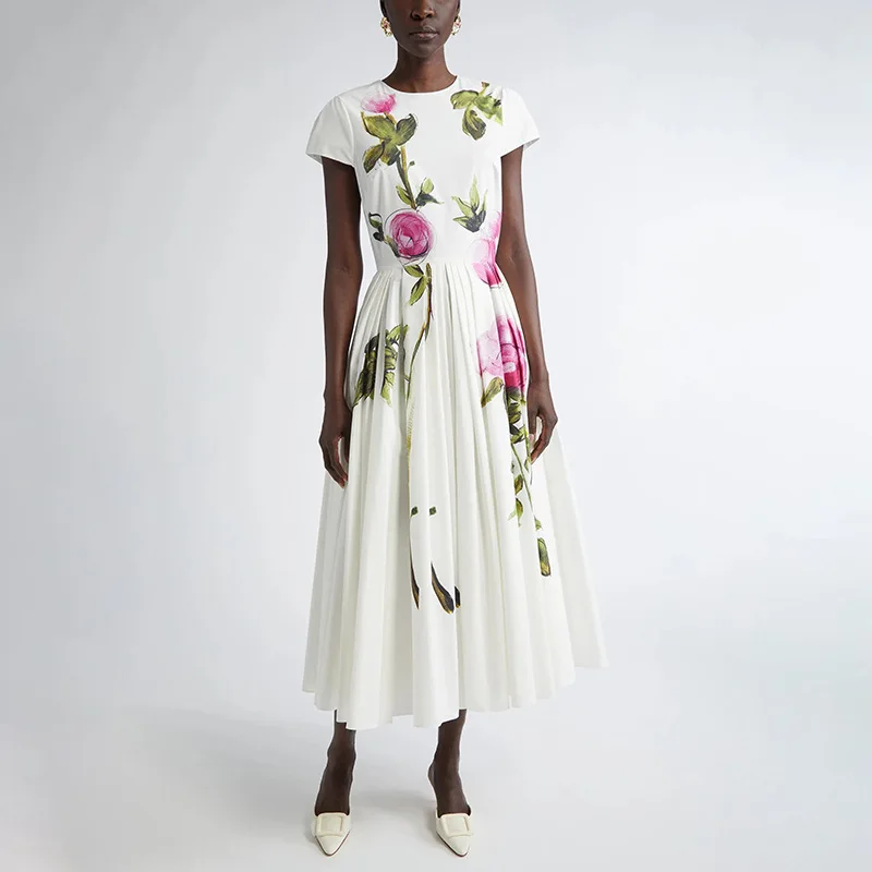 Elegant And Intellectual Round Neck Short Sleeve Maxi Dress New Floral Print Color Block Design Waist Cinching Slim Long Dress
Elegant And Intellectual Round Neck Short Sleeve Maxi Dress New Floral Print Color Block Design Waist Cinching Slim Long Dress