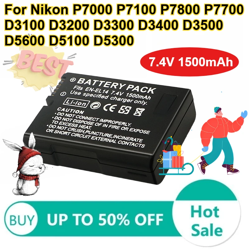 7.4V 1500mAh EN-EL14A EL14 Camera Batteries for Nikon P7000 P7100 P7800 P7700 D3100 D3200 D3300 D3400 D3500 D5600 D5100 D5300
7.4V 1500mAh EN-EL14A EL14 Camera Batteries for Nikon P7000 P7100 P7800 P7700 D3100 D3200 D3300 D3400 D3500 D5600 D5100 D5300