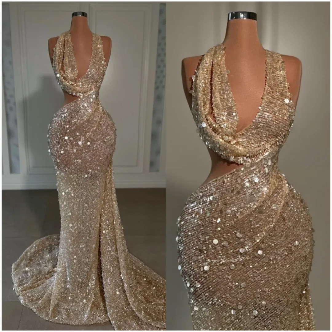 2025 Champagne Golden Mermaid Evening Dress, Sexy and Elegant, Sparkling, backless V-neck Ball Dress Customization
2025 Champagne Golden Mermaid Evening Dress, Sexy and Elegant, Sparkling, backless V-neck Ball Dress Customization