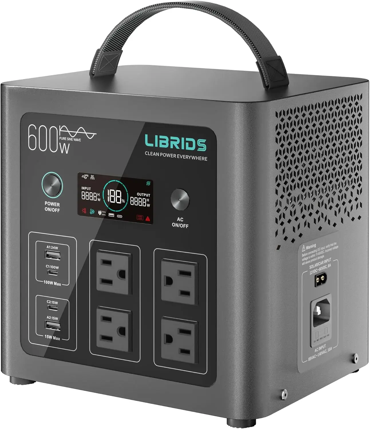Portable Power Station C600, 640Wh LiFePO4 Battery, 600W (Peak 1200W) Solar Generator, 1.5H Fast Charge, 10ms UPS, 8 Ports(4
Portable Power Station C600, 640Wh LiFePO4 Battery, 600W (Peak 1200W) Solar Generator, 1.5H Fast Charge, 10ms UPS, 8 Ports(4