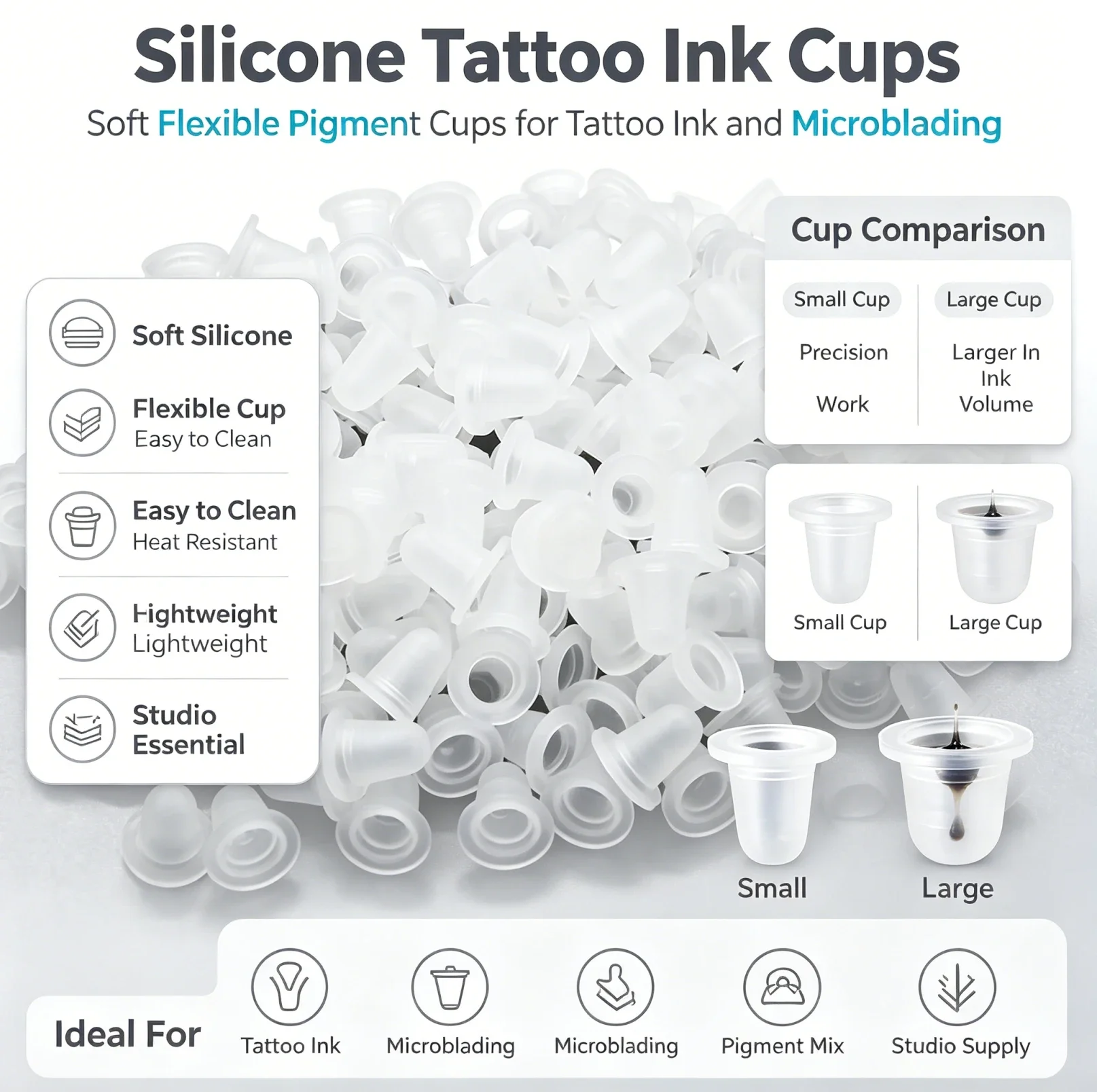 1000/500/300/100PCS Silicone Tattoo Ink Cup Tattoo Pigment Holder Container Ink Caps Holder Microblading Makeup Accessories
1000/500/300/100PCS Silicone Tattoo Ink Cup Tattoo Pigment Holder Container Ink Caps Holder Microblading Makeup Accessories