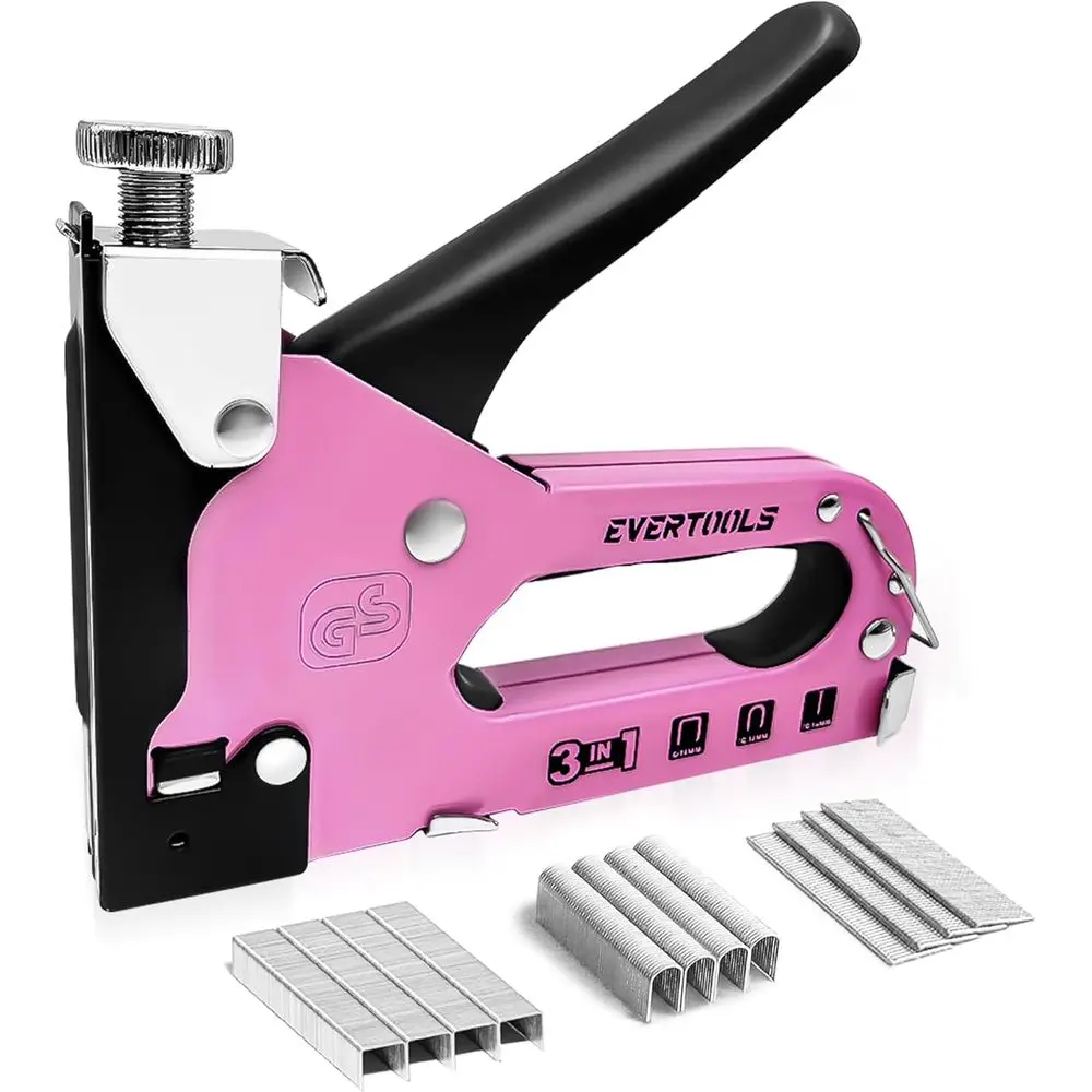 3-in-1 Pink Manual Upholstery Staple Gun with 600 Staples for Fabric, Furniture Repair, Wood & DIY Projects
3-in-1 Pink Manual Upholstery Staple Gun with 600 Staples for Fabric, Furniture Repair, Wood & DIY Projects