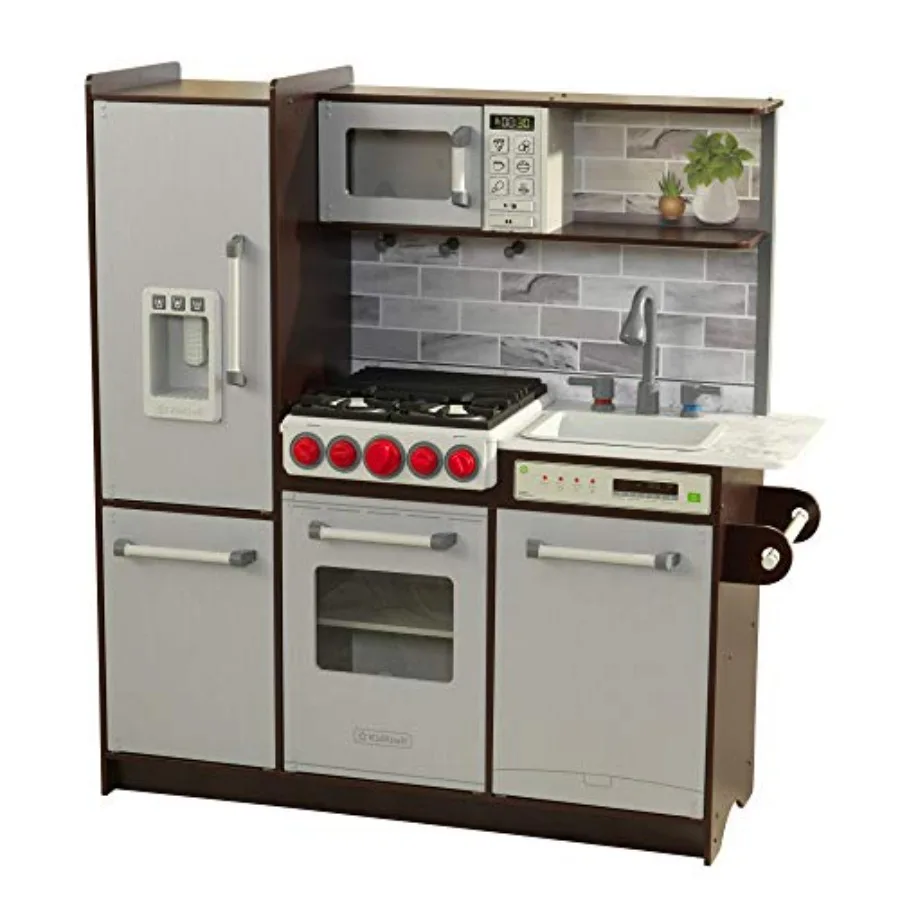 Play kitchen for home use, espresso-colored wood composite, realistic lights and sounds, working ice maker and click-turn knobs
Play kitchen for home use, espresso-colored wood composite, realistic lights and sounds, working ice maker and click-turn knobs
