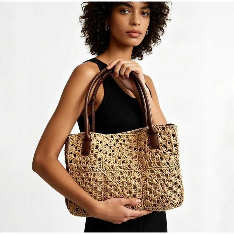 Luxury Hollowed Out Woven Handbag Contrasting Colors Retro Large Capacity Commuting Shoulder Bag Beach Leisure Vacation Tote Bag
Luxury Hollowed Out Woven Handbag Contrasting Colors Retro Large Capacity Commuting Shoulder Bag Beach Leisure Vacation Tote Bag