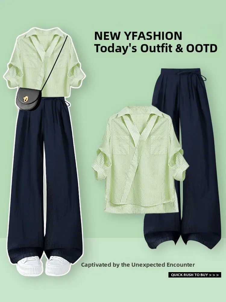 Women's V-Neck Casual Shirt Loose Fit Summer Fashion Set Long Pants Versatile Style Spring New Arrival Slimming Effect
Women's V-Neck Casual Shirt Loose Fit Summer Fashion Set Long Pants Versatile Style Spring New Arrival Slimming Effect