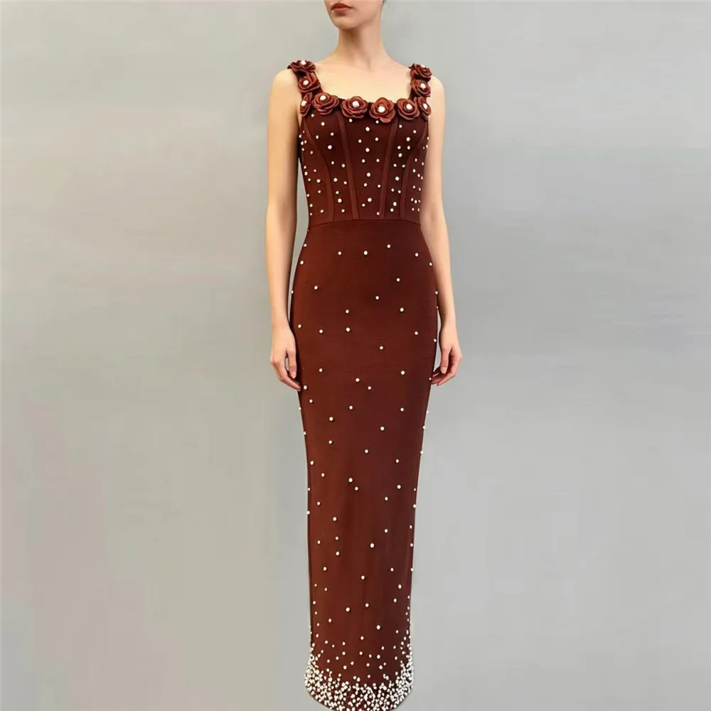 Retro Waist-Cinching Casual Long Dress Pearl Embellished Knitted Fabric Elastic Waist Banquet Dress Elegant Cocktail Dress
Retro Waist-Cinching Casual Long Dress Pearl Embellished Knitted Fabric Elastic Waist Banquet Dress Elegant Cocktail Dress