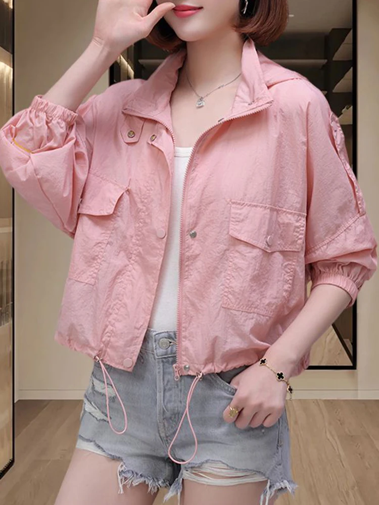 Fashionable Batwing Sleeve Hooded Short Cardigan Women's Coat with Large Pockets Summer 2026 Euro Style Commute Windbreaker
Fashionable Batwing Sleeve Hooded Short Cardigan Women's Coat with Large Pockets Summer 2026 Euro Style Commute Windbreaker