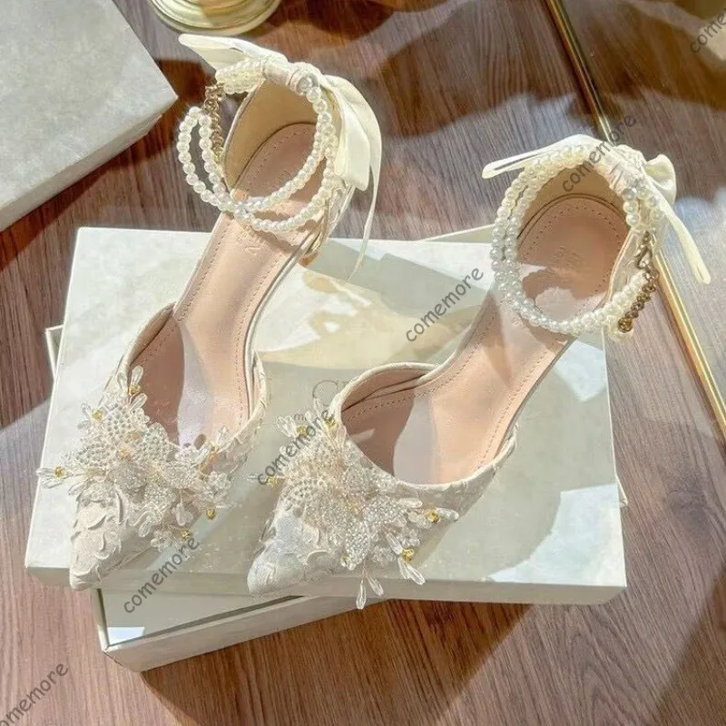 Champagne Bridal Heels Beaded Flower Pearl Ankle Strap Pumps Pointed Toe Stiletto Wedding Shoes Elegant Lace Satin Heels Size 40
Champagne Bridal Heels Beaded Flower Pearl Ankle Strap Pumps Pointed Toe Stiletto Wedding Shoes Elegant Lace Satin Heels Size 40