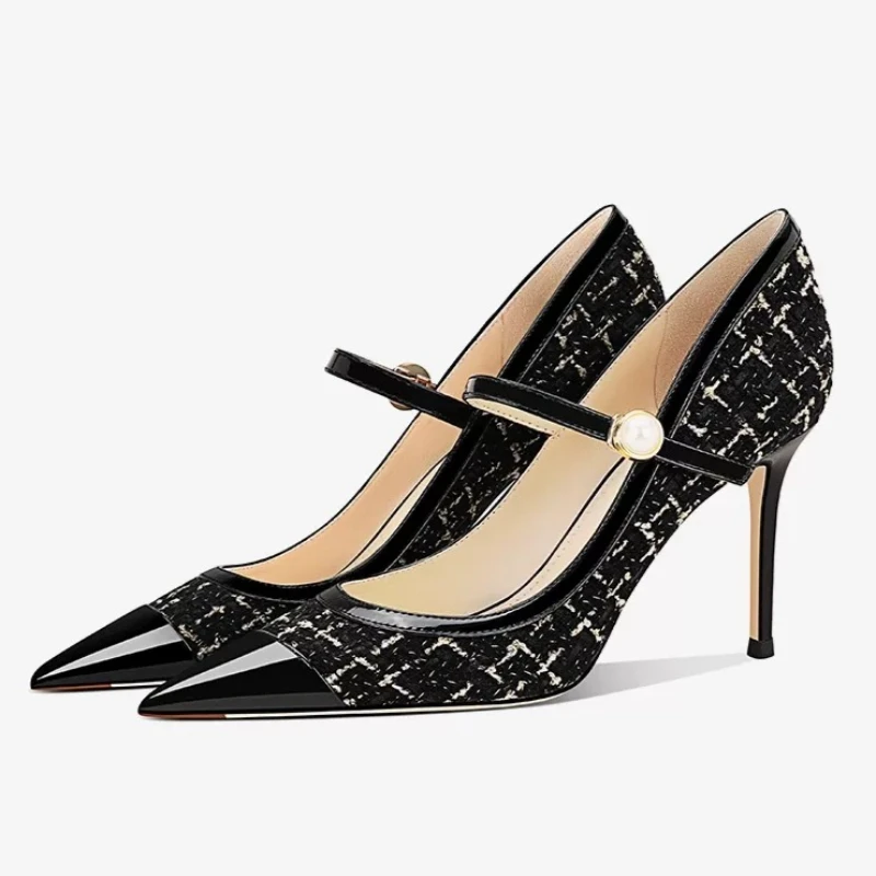 Thin Heel Pointed High Heels Women's New Pearl Word with Splicing Mary Jane Single Shoes
Thin Heel Pointed High Heels Women's New Pearl Word with Splicing Mary Jane Single Shoes