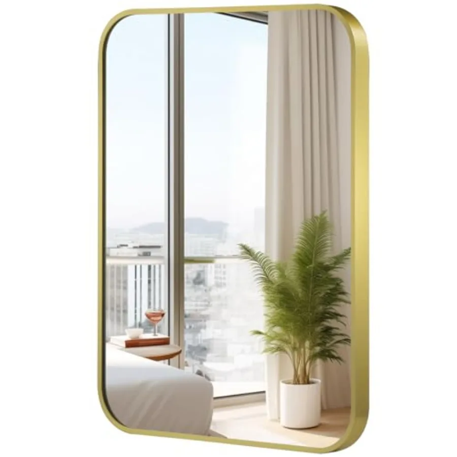 20x30 Inch Gold Mirror, Framed Rectangle Mirror with Rounded Corner, Brushed Brass Mirror, Gold Bathroom Mirror for Over Sink,
20x30 Inch Gold Mirror, Framed Rectangle Mirror with Rounded Corner, Brushed Brass Mirror, Gold Bathroom Mirror for Over Sink,