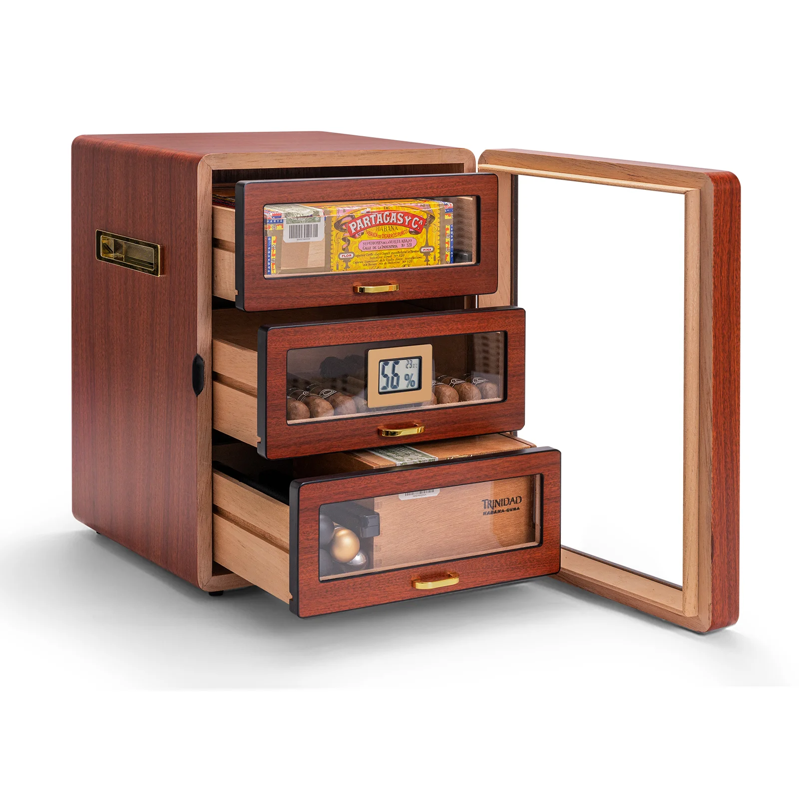 New Multifunction Display With 3 Drawers Trays Digital Hygrometer & Humidifier Wooden Cigar Box Humidor Cabinet
New Multifunction Display With 3 Drawers Trays Digital Hygrometer & Humidifier Wooden Cigar Box Humidor Cabinet