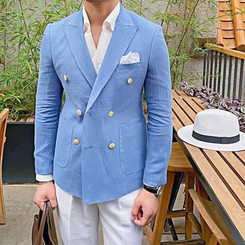 Light Blue Men's Flax Double-breasted Blazer Men Suit Jackets for Spring Summer Fashion High Quality Party Dresses
Light Blue Men's Flax Double-breasted Blazer Men Suit Jackets for Spring Summer Fashion High Quality Party Dresses