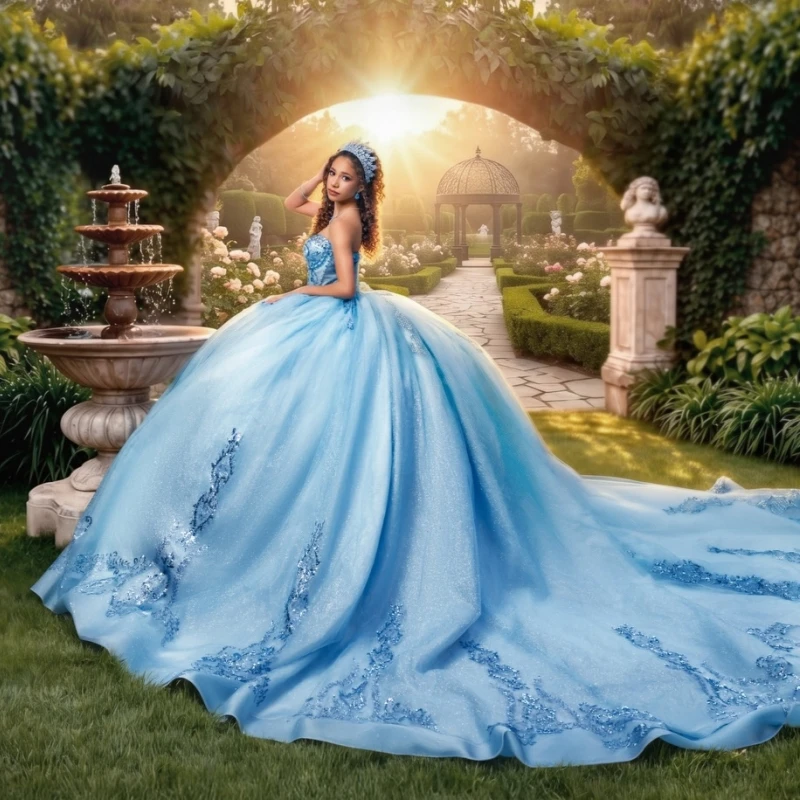 Sky Blue Shiny Ball Gown Quinceanera Dresses Sequin Applique Lace Beading Crystal Tull Corset Off The Shoulder Sweet 16 Dress
Sky Blue Shiny Ball Gown Quinceanera Dresses Sequin Applique Lace Beading Crystal Tull Corset Off The Shoulder Sweet 16 Dress