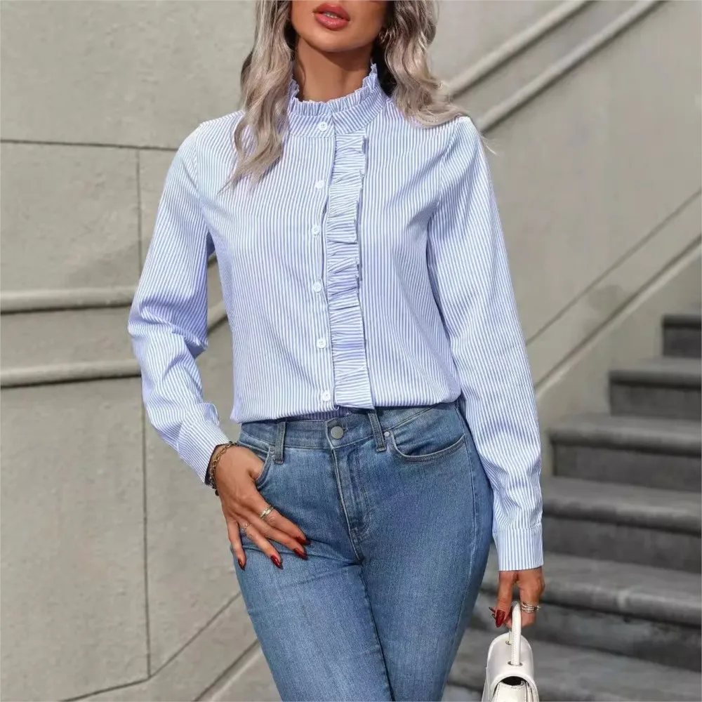 Модная женская свободная полосатая рубашка с воротником-стойкой, блузка с длинными рукавами, универсальный элегантный топ в стиле пэчворк с листьями лотоса
Модная женская свободная полосатая рубашка с воротником-стойкой, блузка с длинными рукавами, универсальный элегантный топ в стиле пэчворк с листьями лотоса