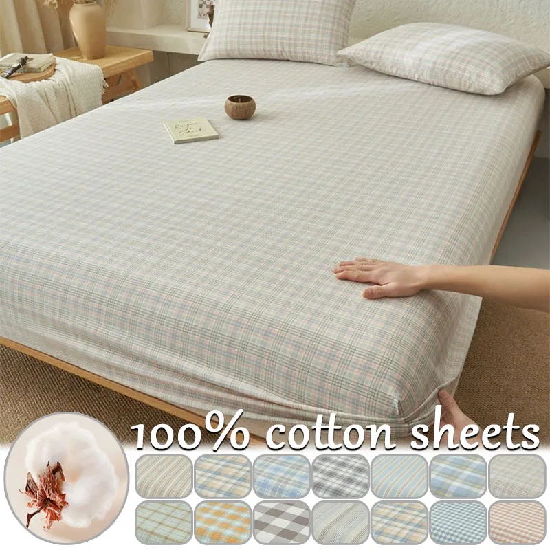 Korean-style Cotton Fitted Sheet Plaid Solid Style Soft Skin Friendly with Elastic Deep Pocket Sheet for Single King Size Beds
Korean-style Cotton Fitted Sheet Plaid Solid Style Soft Skin Friendly with Elastic Deep Pocket Sheet for Single King Size Beds