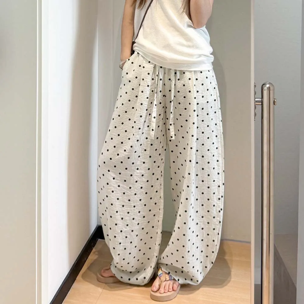 Linen polka dot wide-leg pants for women's summer, thin high-waisted loose and laid-back style Yamamoto pants, casual straight-l
Linen polka dot wide-leg pants for women's summer, thin high-waisted loose and laid-back style Yamamoto pants, casual straight-l