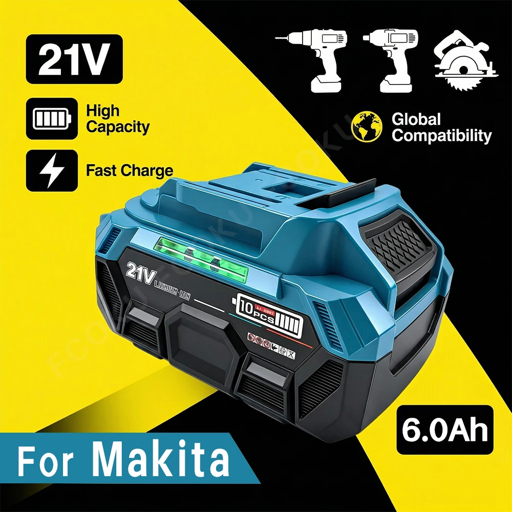 Литий-ионный аккумулятор 21В 6.0Ач для Makita 18В LXT BL1830 BL1840 BL1850 BL1860, для беспроводных дрелей-шуруповертов и электроинструментов, с длительным временем работы
Литий-ионный аккумулятор 21В 6.0Ач для Makita 18В LXT BL1830 BL1840 BL1850 BL1860, для беспроводных дрелей-шуруповертов и электроинструментов, с длительным временем работы