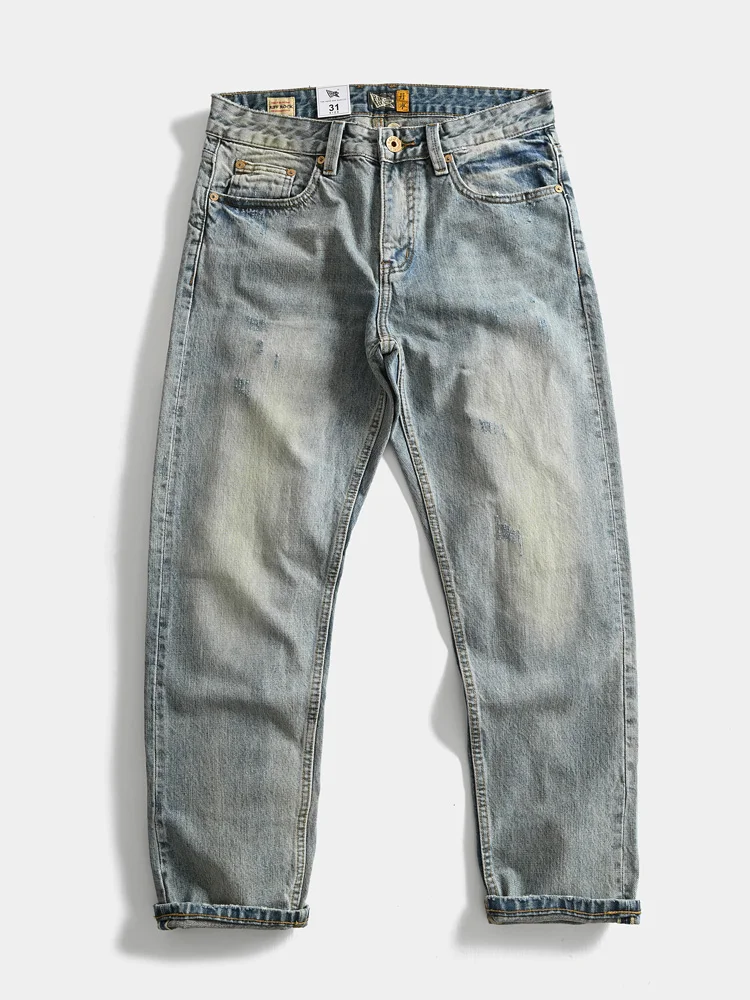 Мужские повседневные джинсы из чистого хлопка, свободного кроя, прямые, винтажные, в японском стиле, светло-голубые, ретро
Мужские повседневные джинсы из чистого хлопка, свободного кроя, прямые, винтажные, в японском стиле, светло-голубые, ретро