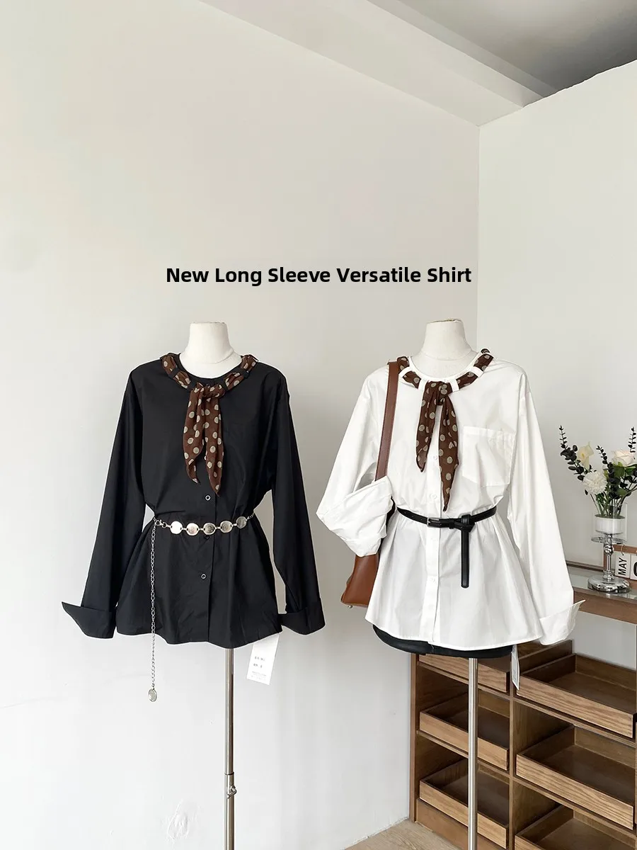 Loose Long Sleeve Women's Shirt Pure Color round Neck Tie Casual Style Polyester Fiber Early Autumn New Fashion Trend
Loose Long Sleeve Women's Shirt Pure Color round Neck Tie Casual Style Polyester Fiber Early Autumn New Fashion Trend