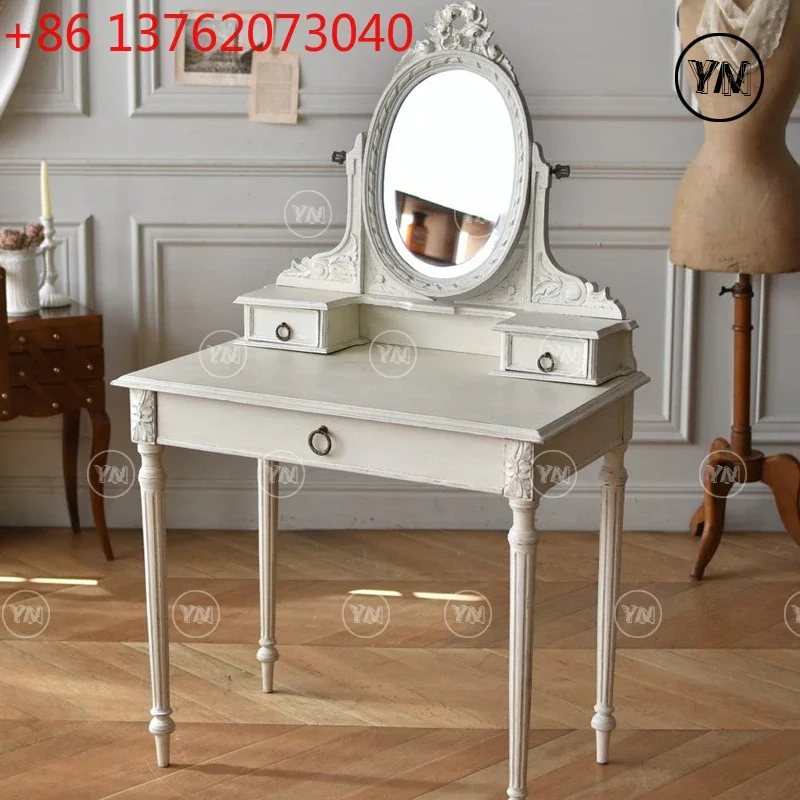 "Milk White Princess Dresser" French retro carved dressing table solid wood carving flowers
"Milk White Princess Dresser" French retro carved dressing table solid wood carving flowers