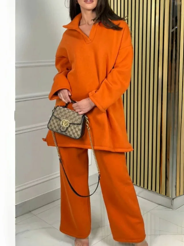 Fashion Collar Long Sleeved Sweatshirt+wide Leg Pants Two-piece Set Autumn Casual Loose Top And Pants Set For Women 2025
Fashion Collar Long Sleeved Sweatshirt+wide Leg Pants Two-piece Set Autumn Casual Loose Top And Pants Set For Women 2025