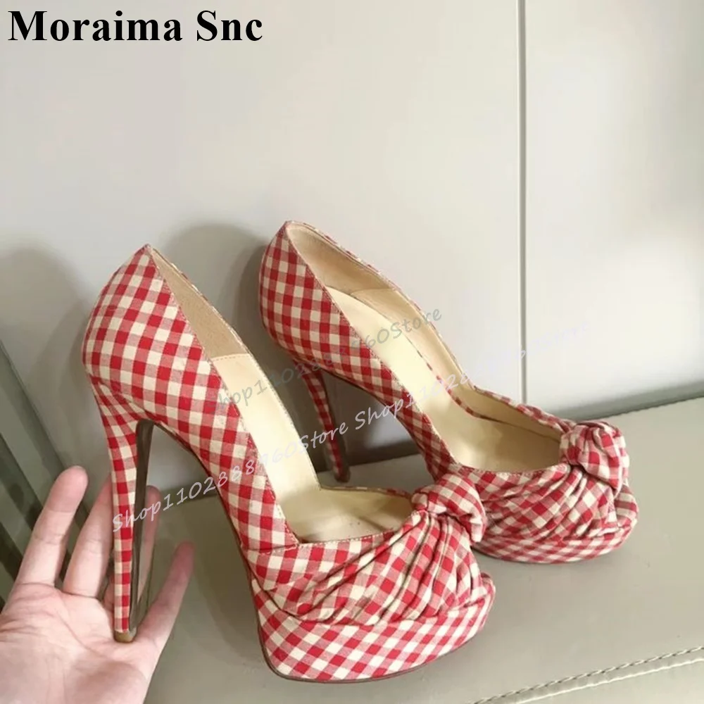 Stylish Red Platform Knot Checkered Pumps Thin High Heel Shoes For Women Slip On Peep Toe 2025 Fashionable Zapatos Para Mujere
Stylish Red Platform Knot Checkered Pumps Thin High Heel Shoes For Women Slip On Peep Toe 2025 Fashionable Zapatos Para Mujere