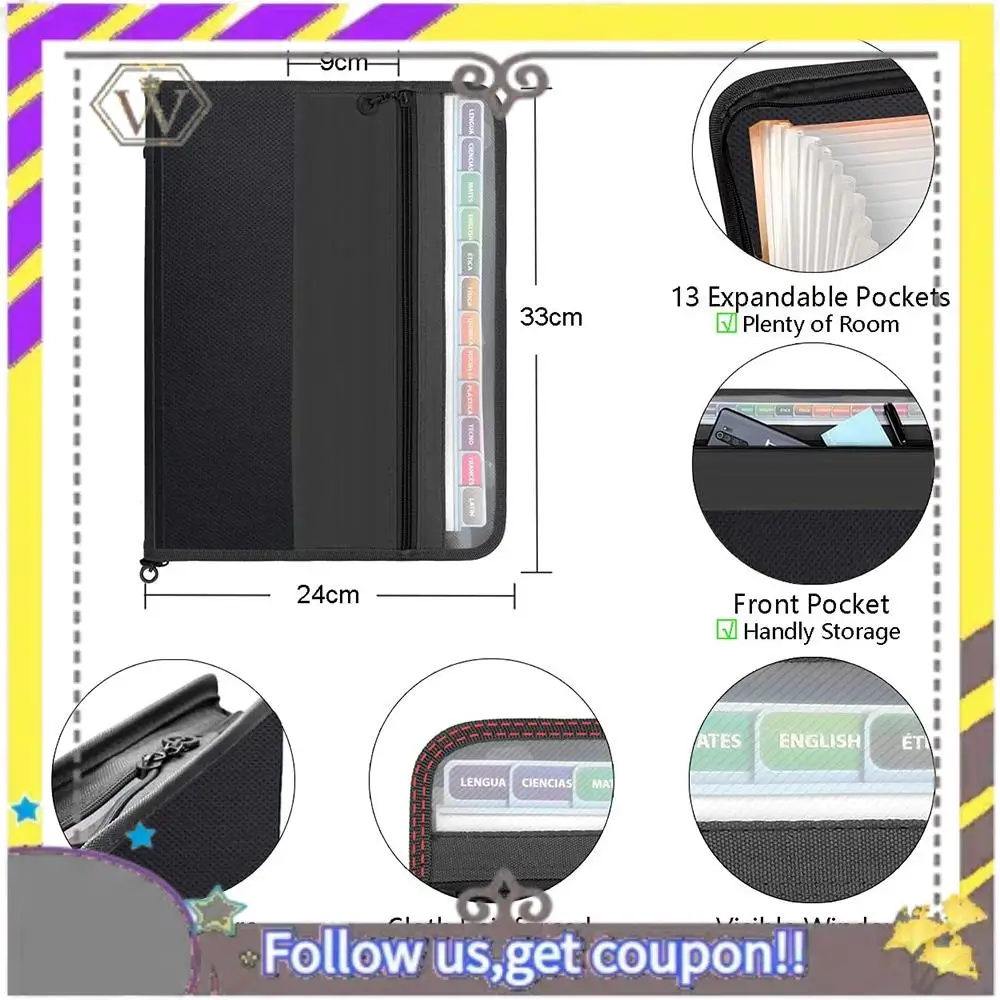New 13 Pockets Expanding File Folder A4 Plastic Document Wallet Organizer For Personal Office Stationary Storage(Black)
New 13 Pockets Expanding File Folder A4 Plastic Document Wallet Organizer For Personal Office Stationary Storage(Black)