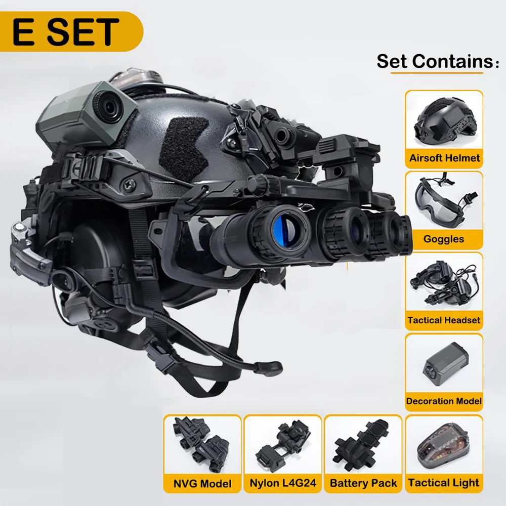 Tactical Airsoft Helmet Set with Headset Goggles Flashlight Light Battery Pouch L4G24 NVG Model for COD Paintball CS Hunting
Tactical Airsoft Helmet Set with Headset Goggles Flashlight Light Battery Pouch L4G24 NVG Model for COD Paintball CS Hunting