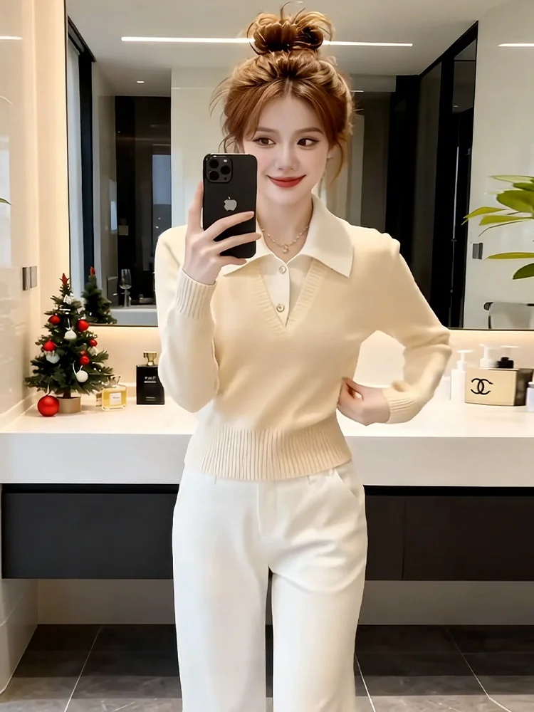 Korean Sle Women's Knitted Sweater Long Sve Collar Lazy High-End Feeling Autumn Winter Faion Casual Breathable
Korean Sle Women's Knitted Sweater Long Sve Collar Lazy High-End Feeling Autumn Winter Faion Casual Breathable