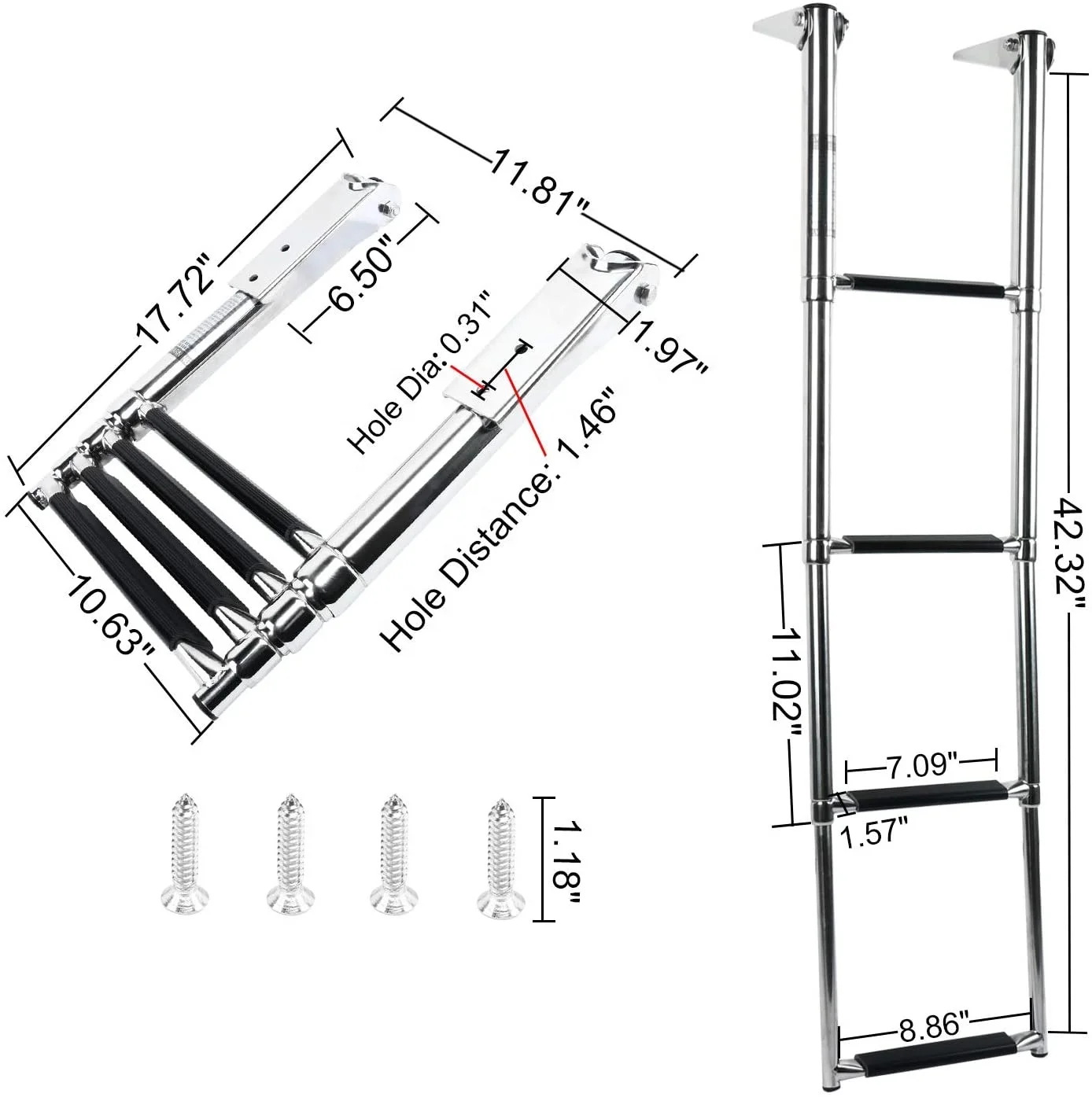 High Quality Telescoping 4 Step Boat Marine Swimming Pool Folding Boat Ladder
High Quality Telescoping 4 Step Boat Marine Swimming Pool Folding Boat Ladder