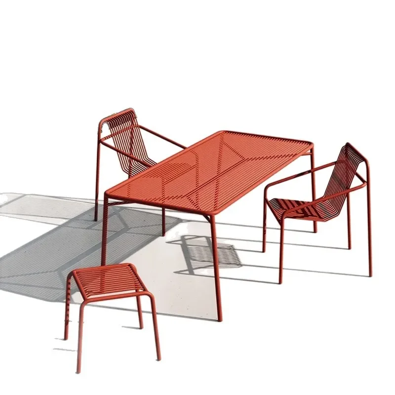 Nordic outdoor metal table and chair combination open-air balcony courtyard backrest dining table and chair public area commer
Nordic outdoor metal table and chair combination open-air balcony courtyard backrest dining table and chair public area commer
