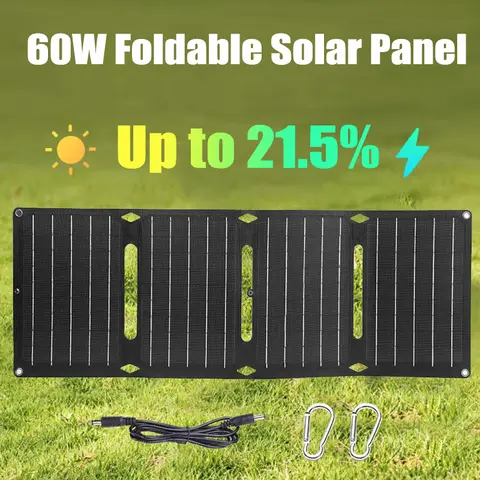 60W Foldable Solar Panel Solar Cell Camping USB/Type-C/DC Ports Mobile Phone Charging Outdoor Cycling PC Portable Battery Bank