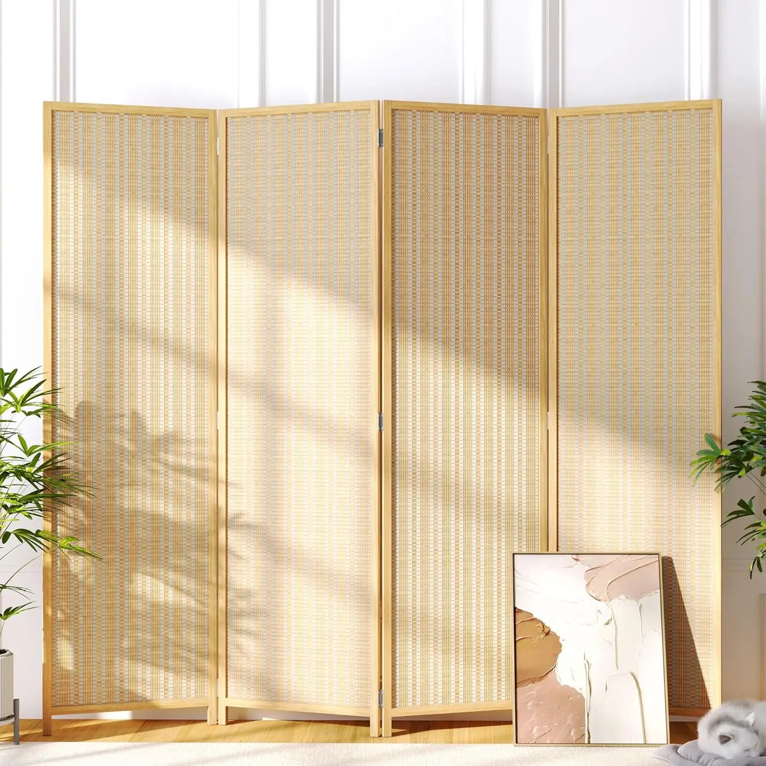 4 Panel Room Divider Screen, 6ft Tall Bamboo Privacy Screen, Freestanding Partition for Room Separation, Beige, 70.9"H x 79.9"W
4 Panel Room Divider Screen, 6ft Tall Bamboo Privacy Screen, Freestanding Partition for Room Separation, Beige, 70.9"H x 79.9"W