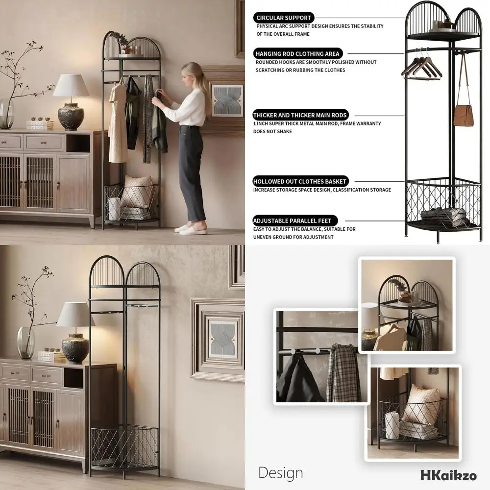 6-Hook Metal Coat Rack with Storage Basket for Home Entryway and Hallway
6-Hook Metal Coat Rack with Storage Basket for Home Entryway and Hallway