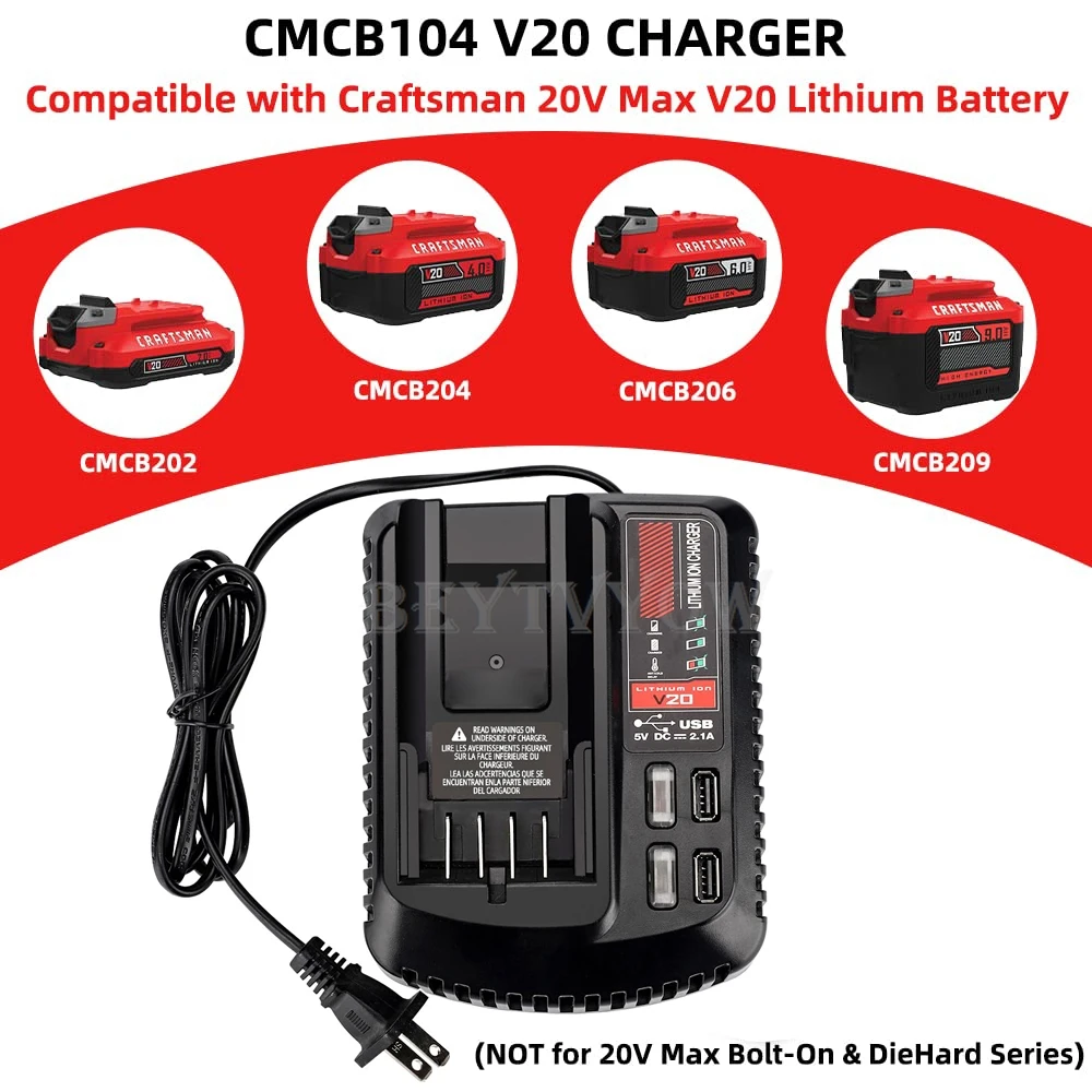 Fast Battery Charger Compatible with Craftsman 20V Battery With Dual USB Port Charging Indicator Light Wall-mount Hole EU/US/AU
Fast Battery Charger Compatible with Craftsman 20V Battery With Dual USB Port Charging Indicator Light Wall-mount Hole EU/US/AU