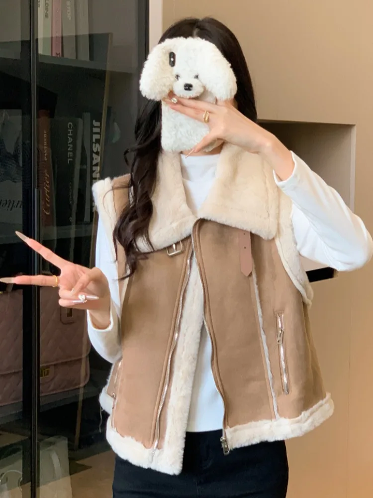 2025 New Women's Thiened Suede Motorcycle Vest Outerwear Warm Autumn Winter Fluffy ort Jaet Korean Sle Long Sve
2025 New Women's Thiened Suede Motorcycle Vest Outerwear Warm Autumn Winter Fluffy ort Jaet Korean Sle Long Sve