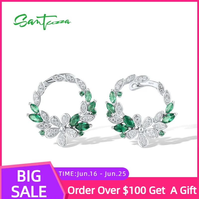 SANTUZZA Real 925 Sterling Silver Earrings For Women Sparkling White CZ Green Spinel Flower Leaves Elegant Party Fine Jewelry
SANTUZZA Real 925 Sterling Silver Earrings For Women Sparkling White CZ Green Spinel Flower Leaves Elegant Party Fine Jewelry